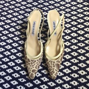 Manolo Blahnik Giraffe printed Calf Hair Slingback